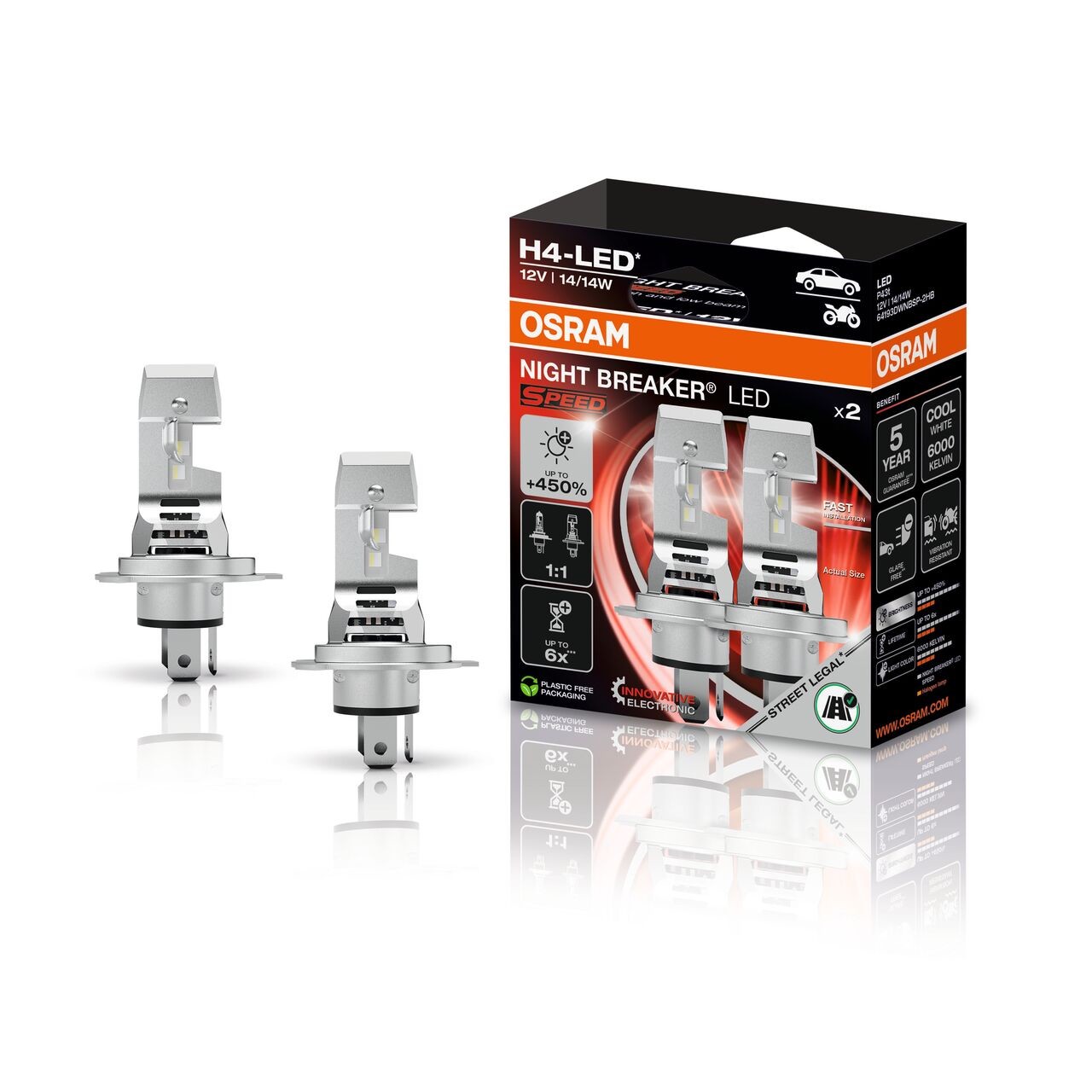 H4 NIGHT BREAKER LED SPEED 450 StVZO-Konforme LED-Nachrüstlampe